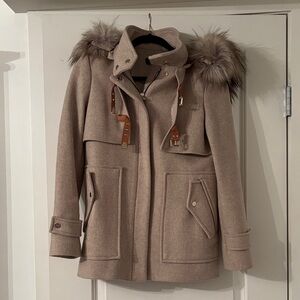 Zara Taupe Fur-Trimmed Utility Jacket